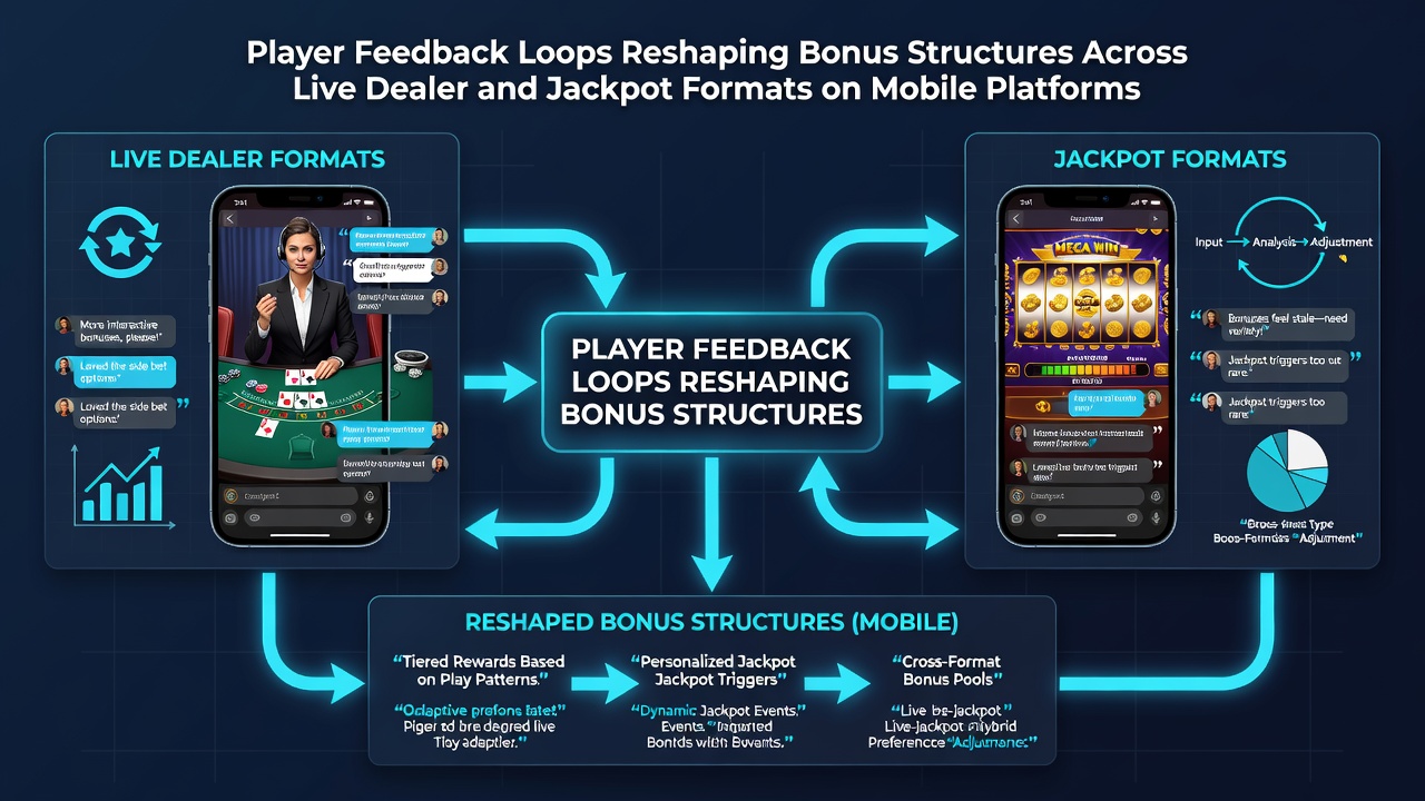 Analytics dashboard showing player feedback metrics for jackpot bonus adjustments on mobile devices